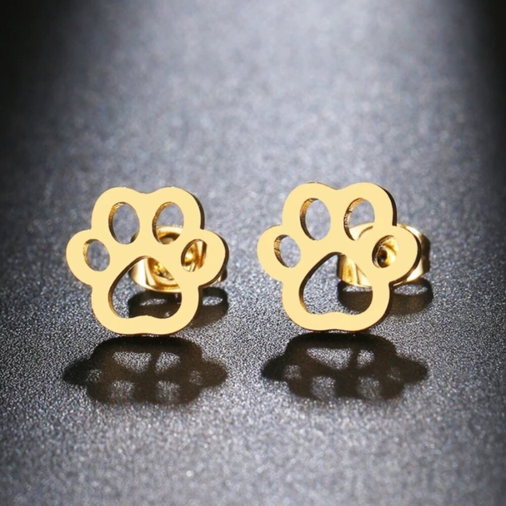 Stainless Steel Paw Print Earrings